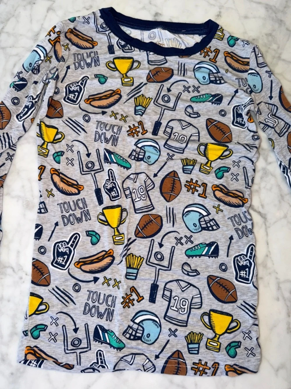 Little Sleepies Kids Football-Print Long Sleeve Pajama Set - Gray/Navy 7/8Y